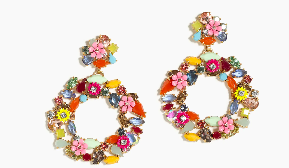 J Crew Colorful floral hoop earrings 